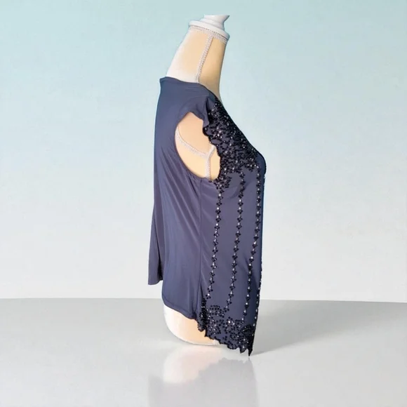 Dressbarn Collection Sz PL Gray Embellished sleeveless top scalloped whimsy - Picture 4 of 8